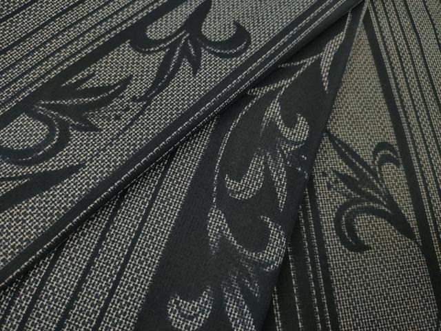 平和屋着物▽上質な紬 単衣 花蔦草間道 黒地 正絹 逸品 AABG7229ck