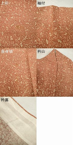 平和屋着物▽上質な小紋 単衣 紬地 花唐草文 正絹 逸品 AABG7231ck