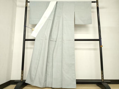 平和屋着物▽上質な紬 単衣 色無地 素鼠色 正絹 逸品 AABG7232ck