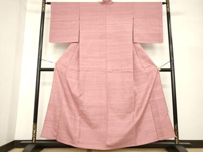 平和屋着物▽上質な紬 色無地 単衣 蘇芳香色 正絹 逸品 AABG7233ck