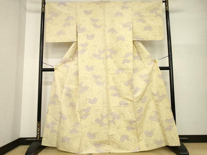 平和屋着物▽上質な紬 単衣 花尽くし片輪車文 正絹 逸品 AABG7234ck