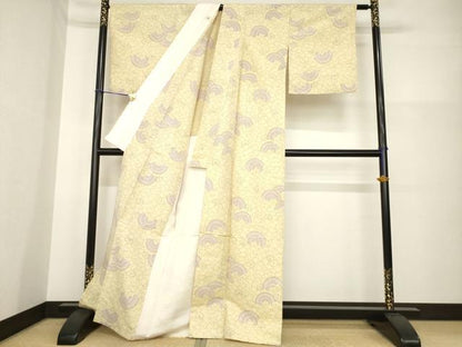 平和屋着物▽上質な紬 単衣 花尽くし片輪車文 正絹 逸品 AABG7234ck