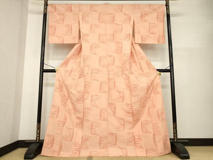 平和屋着物▽結城紬　単衣　幾何学文様　結織苑　正絹　逸品　AABG7236ck