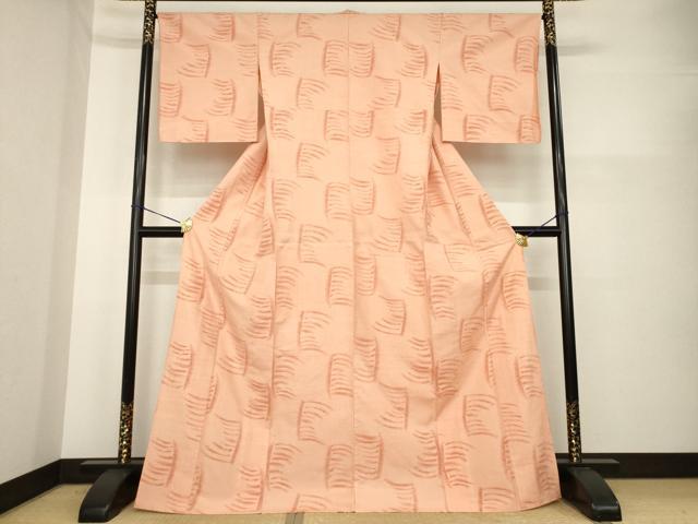 平和屋着物▽結城紬　単衣　幾何学文様　結織苑　正絹　逸品　AABG7236ck