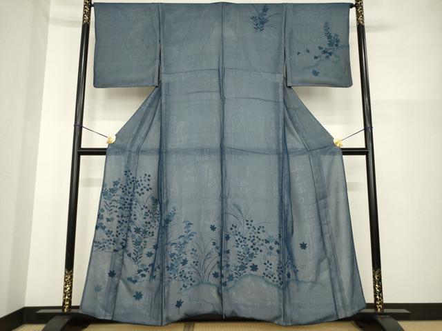 平和屋着物▽訪問着 単衣 紗袷 紗×絽 雲重ね草花文 金彩 正絹 逸品 AABG7238ck