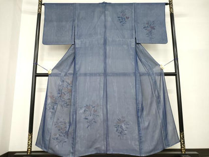 平和屋着物▽訪問着 単衣 紗袷 紗×絽 手描き 草花文 正絹 逸品 AABG7239ck