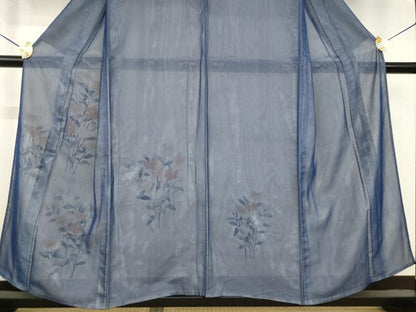 平和屋着物▽訪問着 単衣 紗袷 紗×絽 手描き 草花文 正絹 逸品 AABG7239ck