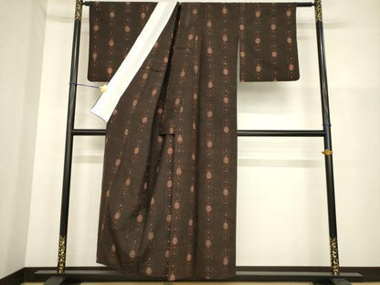 平和屋着物▽上質な紬 単衣 丸文 正絹 逸品 AABG7240ck
