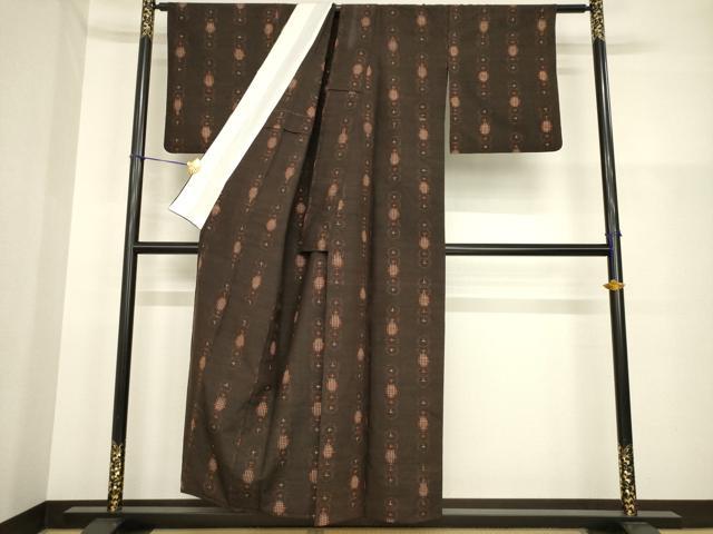 平和屋着物▽上質な紬 単衣 丸文 正絹 逸品 AABG7240ck