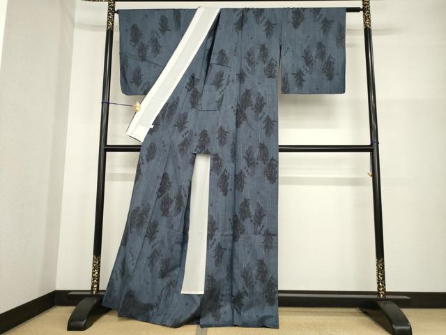 平和屋着物▽上質な紬　単衣　草花文　正絹　逸品　AABG7241ck