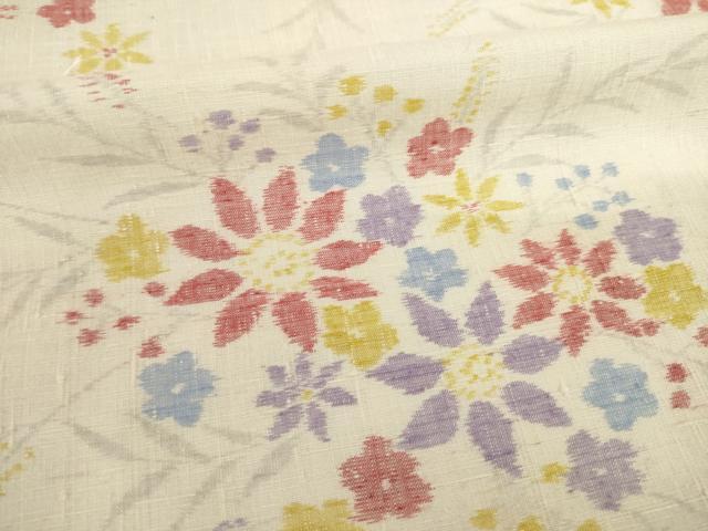 平和屋着物▽上質な紬　単衣　草花文　正絹　逸品　AABG7242ck