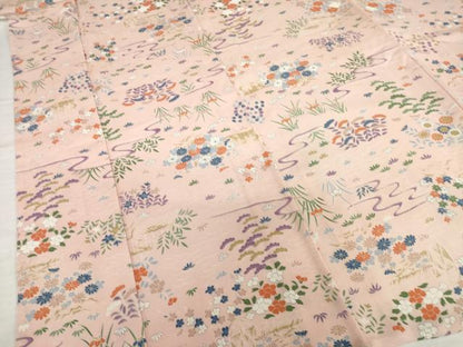 平和屋着物▽上質な小紋　単衣　流水花文　正絹　逸品　AABG7243ck