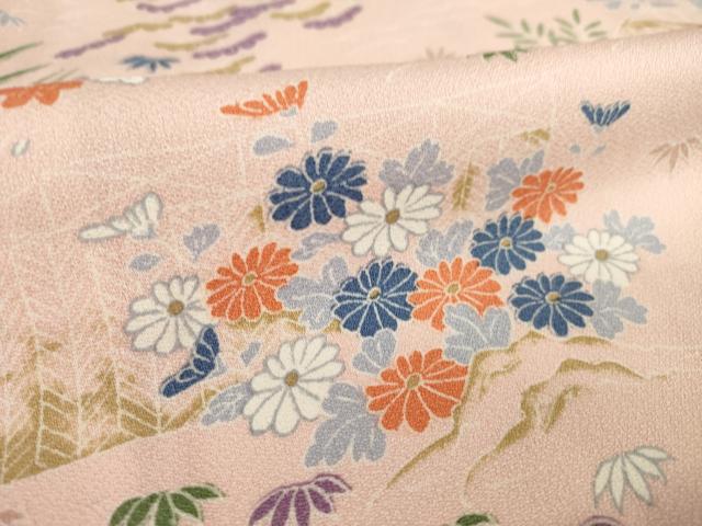 平和屋着物▽上質な小紋　単衣　流水花文　正絹　逸品　AABG7243ck