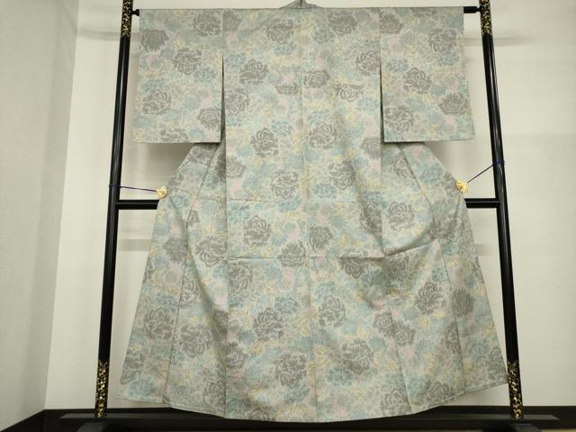 平和屋着物▽上質な紬　単衣　花尽くし　正絹　逸品　AABG7245ck