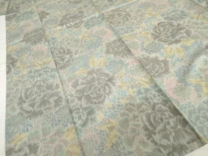 平和屋着物▽上質な紬　単衣　花尽くし　正絹　逸品　AABG7245ck