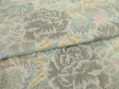 平和屋着物▽上質な紬　単衣　花尽くし　正絹　逸品　AABG7245ck
