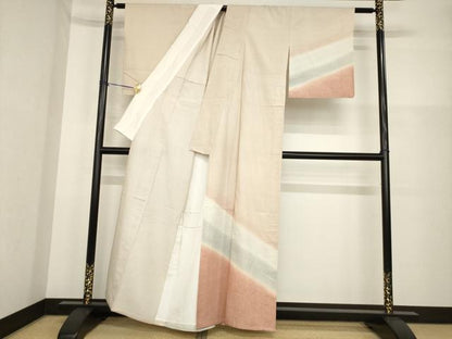平和屋着物▽訪問着 単衣 紬地 霞文 暈し染め 正絹 逸品 AABG7246ck