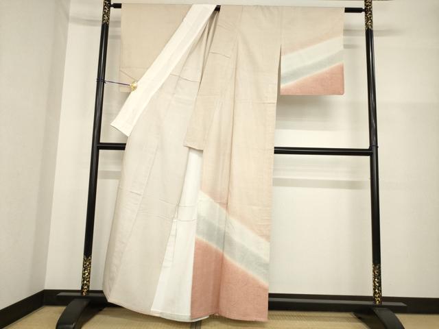 平和屋着物▽訪問着 単衣 紬地 霞文 暈し染め 正絹 逸品 AABG7246ck