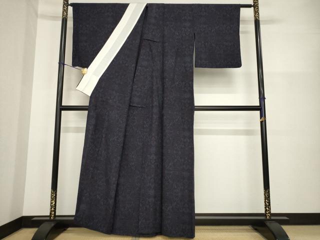 平和屋着物▽結城紬　単衣　80亀甲　飾花文　正絹　逸品　AABG7247ck