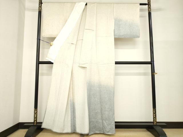 平和屋着物▽名門　藤娘きぬたや・杢目絞り　訪問着　単衣　流水文　暈し染め　正絹　逸品　AABG7248ck