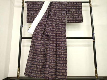 平和屋着物▽本塩沢 単衣 横段花文 正絹 逸品 AABG7250ck