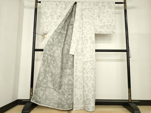 平和屋着物▽お召 単衣 草花文 正絹 逸品 未使用 AABG7251ck