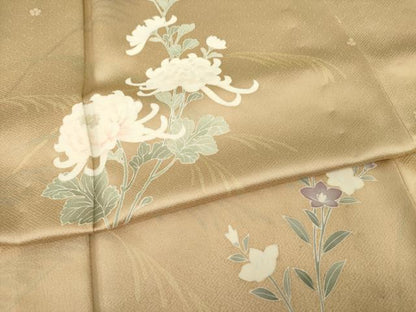 平和屋着物▽訪問着　単衣　友禅　刺繍　菊　正絹　逸品　AABG7252ck