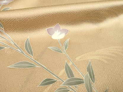 平和屋着物▽訪問着　単衣　友禅　刺繍　菊　正絹　逸品　AABG7252ck