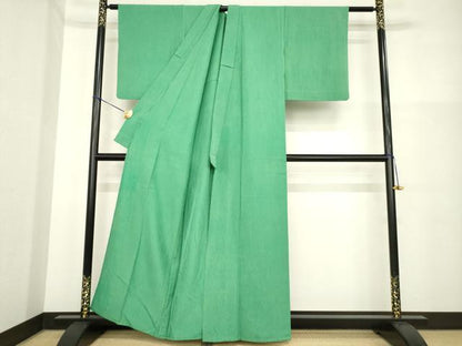 平和屋着物▽上質な色無地　単衣　木賊色　正絹　逸品　AABG7253ck