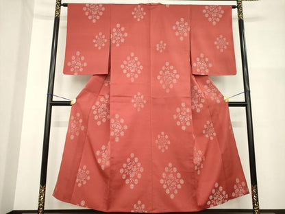 平和屋着物▽上質な紬 単衣 花菱文 正絹 逸品 AABG7254ck