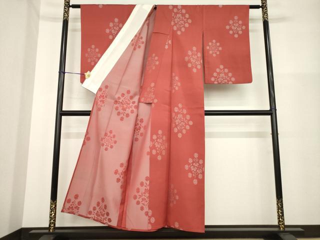 平和屋着物▽上質な紬 単衣 花菱文 正絹 逸品 AABG7254ck