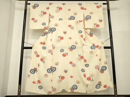平和屋着物▽上質な小紋　単衣　型染め　舞花文　正絹　逸品　AABG7255ck