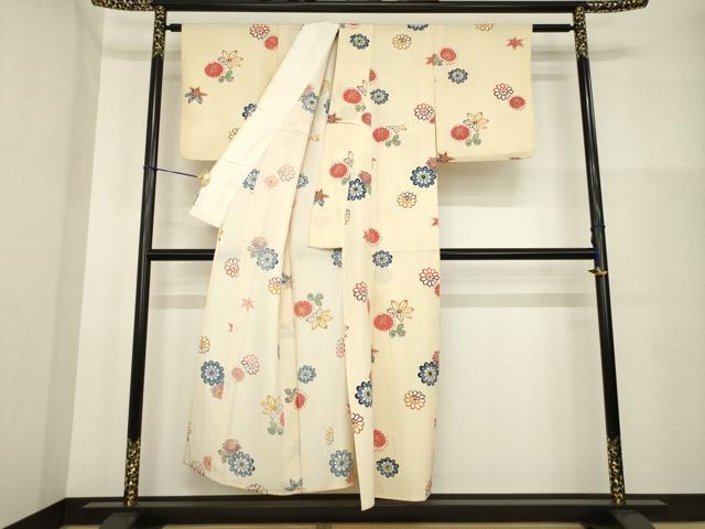 平和屋着物▽上質な小紋　単衣　型染め　舞花文　正絹　逸品　AABG7255ck