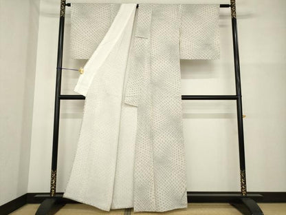 平和屋着物▽上質な小紋 単衣 麻の葉文様 正絹 逸品 AABG7256ck