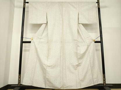 平和屋着物▽上質な紬 単衣 麻の葉文様 正絹 逸品 AABG7257ck