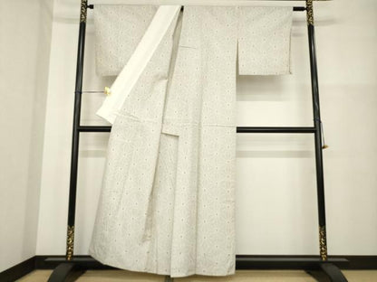 平和屋着物▽上質な紬 単衣 麻の葉文様 正絹 逸品 AABG7257ck
