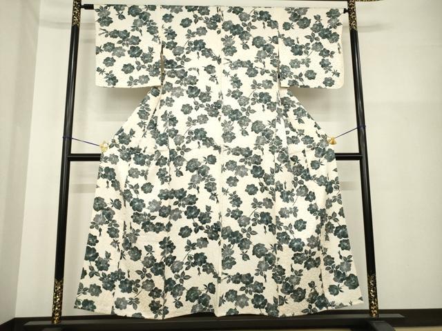 平和屋着物▽上質な小紋 単衣 枝花文 正絹 逸品 AABG7258ck