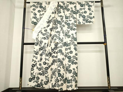 平和屋着物▽上質な小紋 単衣 枝花文 正絹 逸品 AABG7258ck