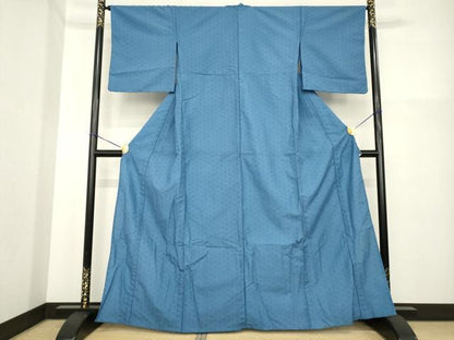 平和屋着物▽小紋　単衣　麻の葉文様　洗える着物　AABG7260ck