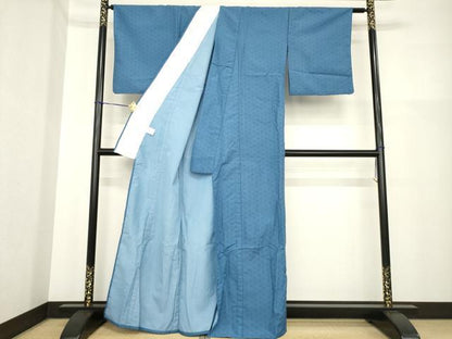 平和屋着物▽小紋　単衣　麻の葉文様　洗える着物　AABG7260ck
