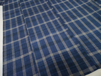 平和屋着物▽上質な紬　単衣　格子　正絹　逸品　AABG7261ck