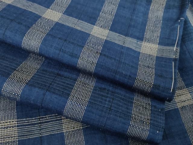 平和屋着物▽上質な紬　単衣　格子　正絹　逸品　AABG7261ck