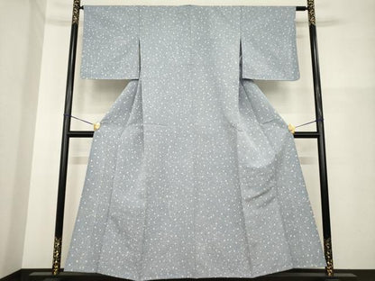 平和屋着物▽上質な小紋 単衣 紬地 大小あられ 正絹 逸品 AABG7262ck