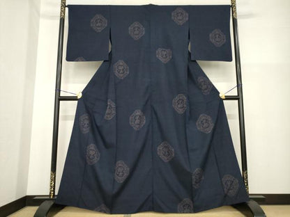 平和屋着物▽結城紬 単衣 80亀甲 有栖川文様 正絹 逸品 AABG7263ck