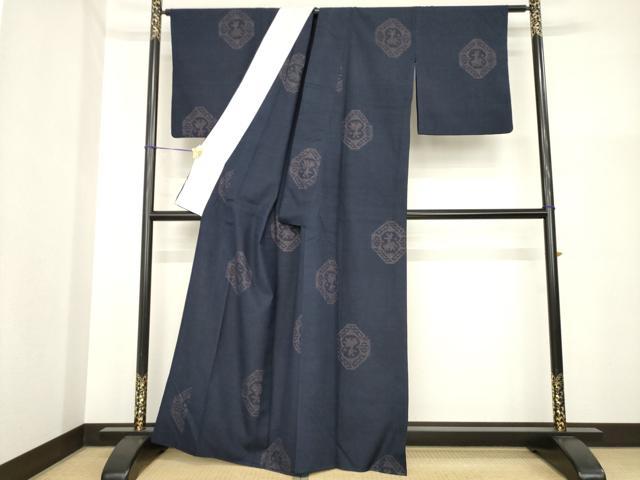 平和屋着物▽結城紬 単衣 80亀甲 有栖川文様 正絹 逸品 AABG7263ck
