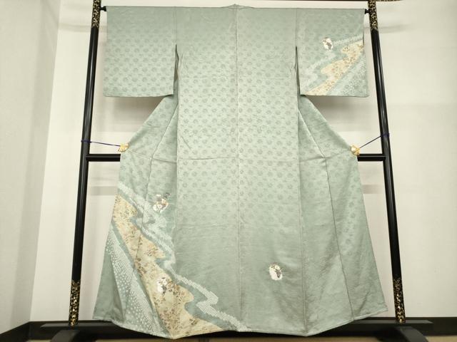 平和屋着物▽訪問着 単衣 絞り 刺繍 流水花文 正絹 逸品 AABG7264ck