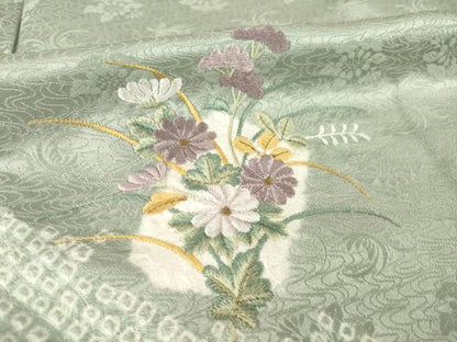 平和屋着物▽訪問着 単衣 絞り 刺繍 流水花文 正絹 逸品 AABG7264ck
