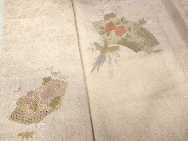 平和屋着物▽訪問着 単衣 中国三大刺繍 スワトウ刺繍 汕頭刺繍 地紙鳳凰花文 暈し染め 金糸 正絹 逸品 AABG7265ck