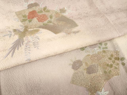 平和屋着物▽訪問着 単衣 中国三大刺繍 スワトウ刺繍 汕頭刺繍 地紙鳳凰花文 暈し染め 金糸 正絹 逸品 AABG7265ck