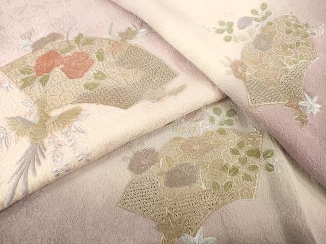 平和屋着物▽訪問着 単衣 中国三大刺繍 スワトウ刺繍 汕頭刺繍 地紙鳳凰花文 暈し染め 金糸 正絹 逸品 AABG7265ck